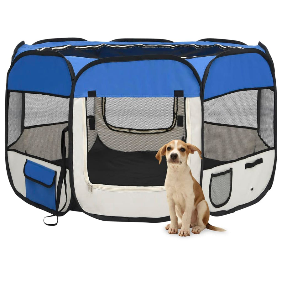 Hondenren inklapbaar met draagtas 110x110x58 cm blauw 110 x 110 x 58 cm Blauw