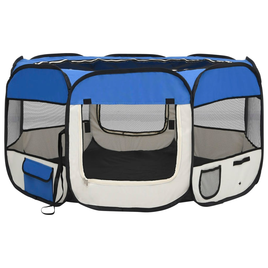 Hondenren inklapbaar met draagtas 125x125x61 cm blauw 125 x 125 x 61 cm Blauw