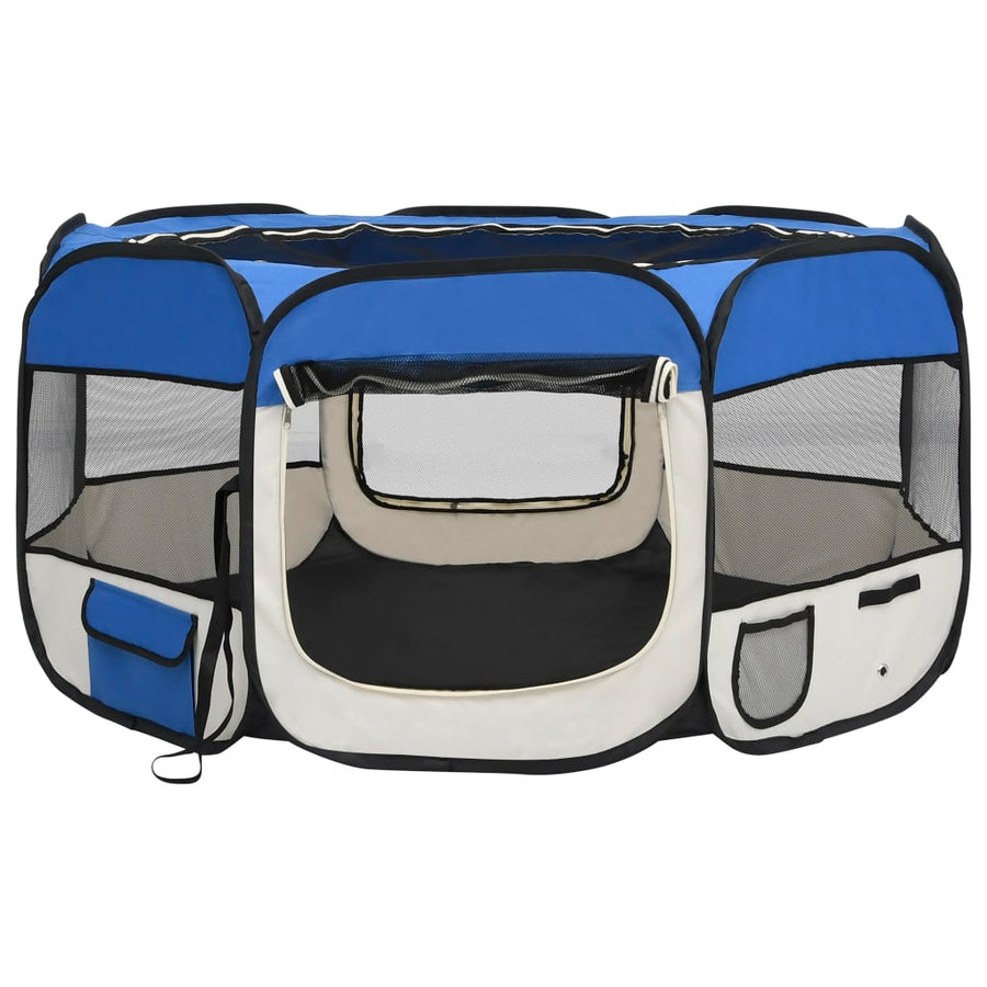 Hondenren inklapbaar met draagtas 125x125x61 cm blauw 125 x 125 x 61 cm Blauw