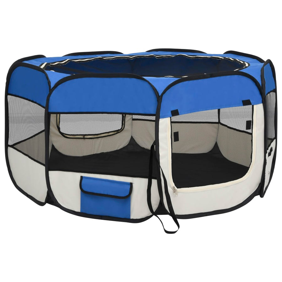 Hondenren inklapbaar met draagtas 125x125x61 cm blauw 125 x 125 x 61 cm Blauw