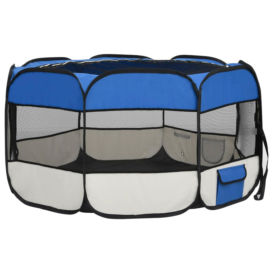 Hondenren inklapbaar met draagtas 125x125x61 cm blauw 125 x 125 x 61 cm Blauw