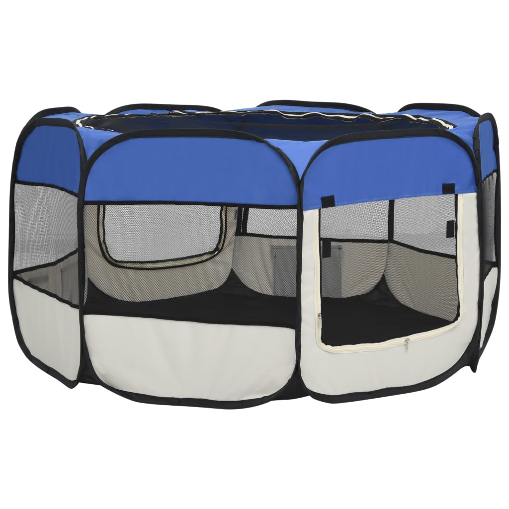 Hondenren inklapbaar met draagtas 125x125x61 cm blauw 125 x 125 x 61 cm Blauw