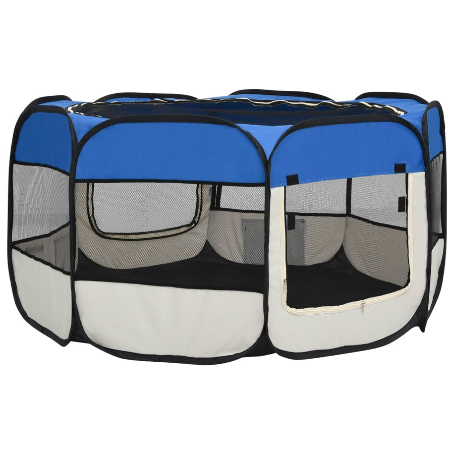 Hondenren inklapbaar met draagtas 125x125x61 cm blauw 125 x 125 x 61 cm Blauw