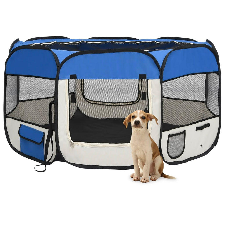 Hondenren inklapbaar met draagtas 125x125x61 cm blauw 125 x 125 x 61 cm Blauw