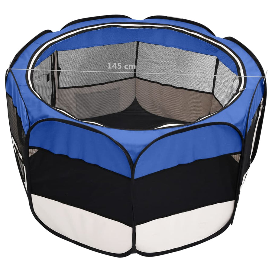 Hondenren inklapbaar met draagtas 145x145x61 cm blauw 145 x 145 x 61 cm Blauw