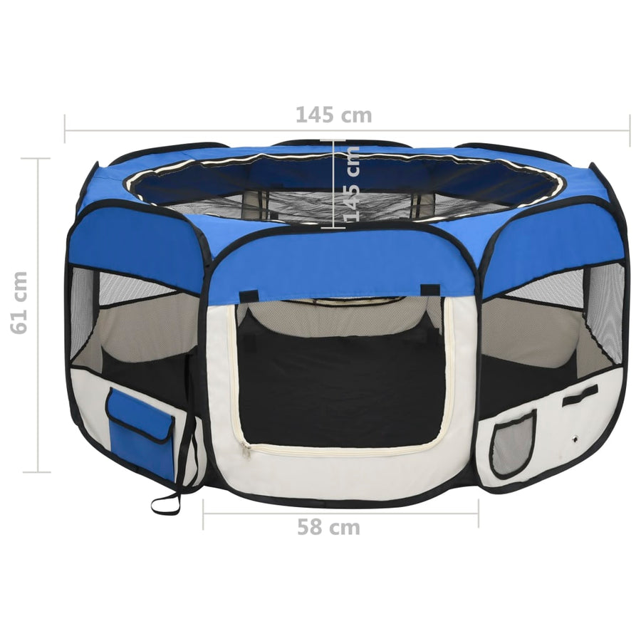 Hondenren inklapbaar met draagtas 145x145x61 cm blauw 145 x 145 x 61 cm Blauw