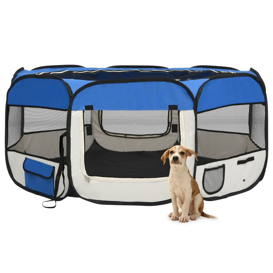 Hondenren inklapbaar met draagtas 145x145x61 cm blauw 145 x 145 x 61 cm Blauw