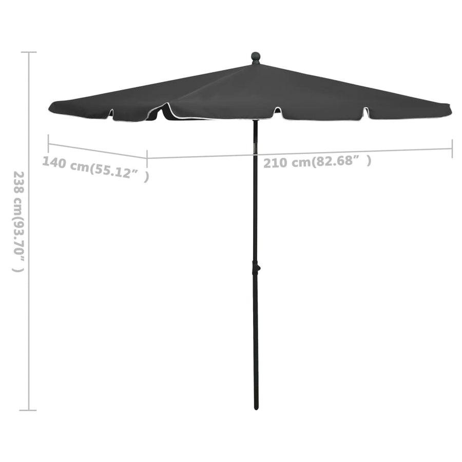 Parasol Met Paal 210X140 Cm Kleurig Antraciet