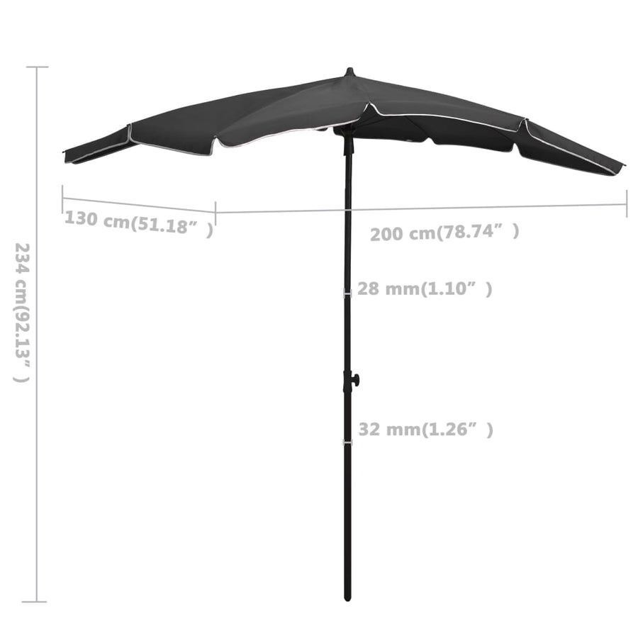 Parasol Met Paal 200X130 Cm Kleurig Antraciet