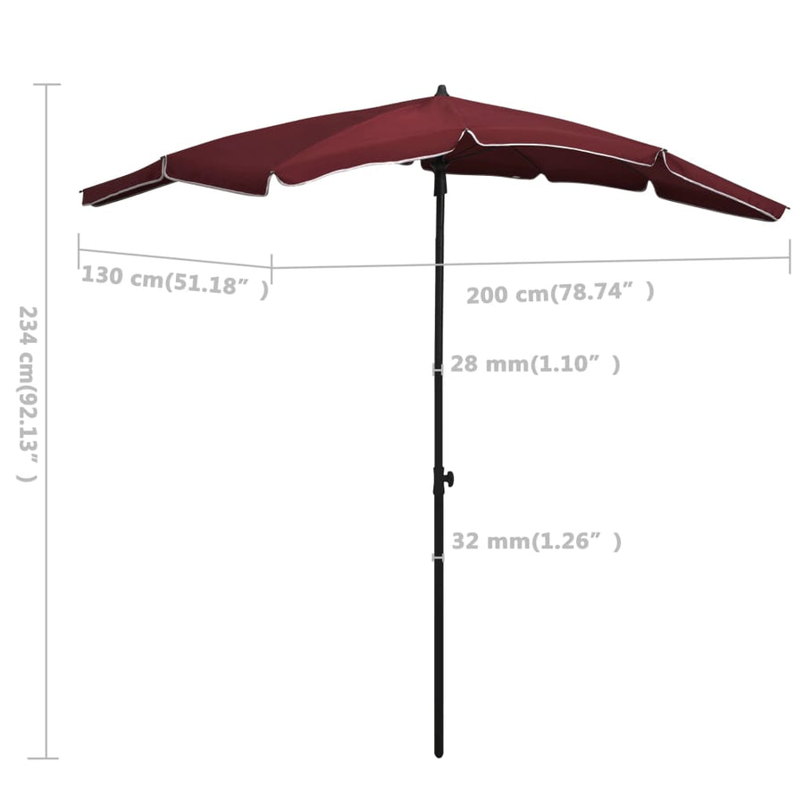 Parasol Met Paal 200X130 Cm Bordeauxrood