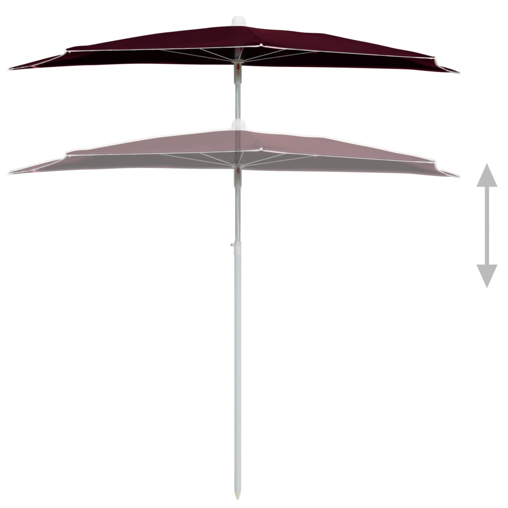 Parasol Half Met Paal 180X90 Cm Bordeauxrood