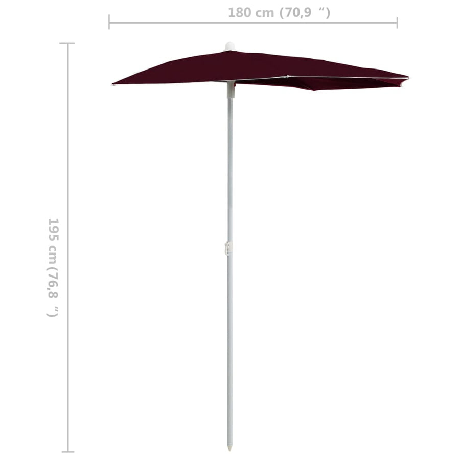 Parasol Half Met Paal 180X90 Cm Bordeauxrood