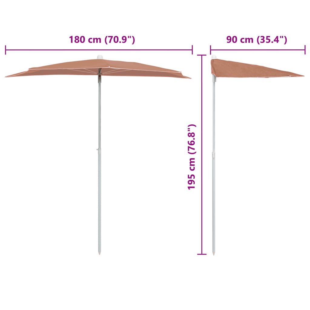 Parasol Half Met Paal 180X90 Cm Kleurig Terracotta