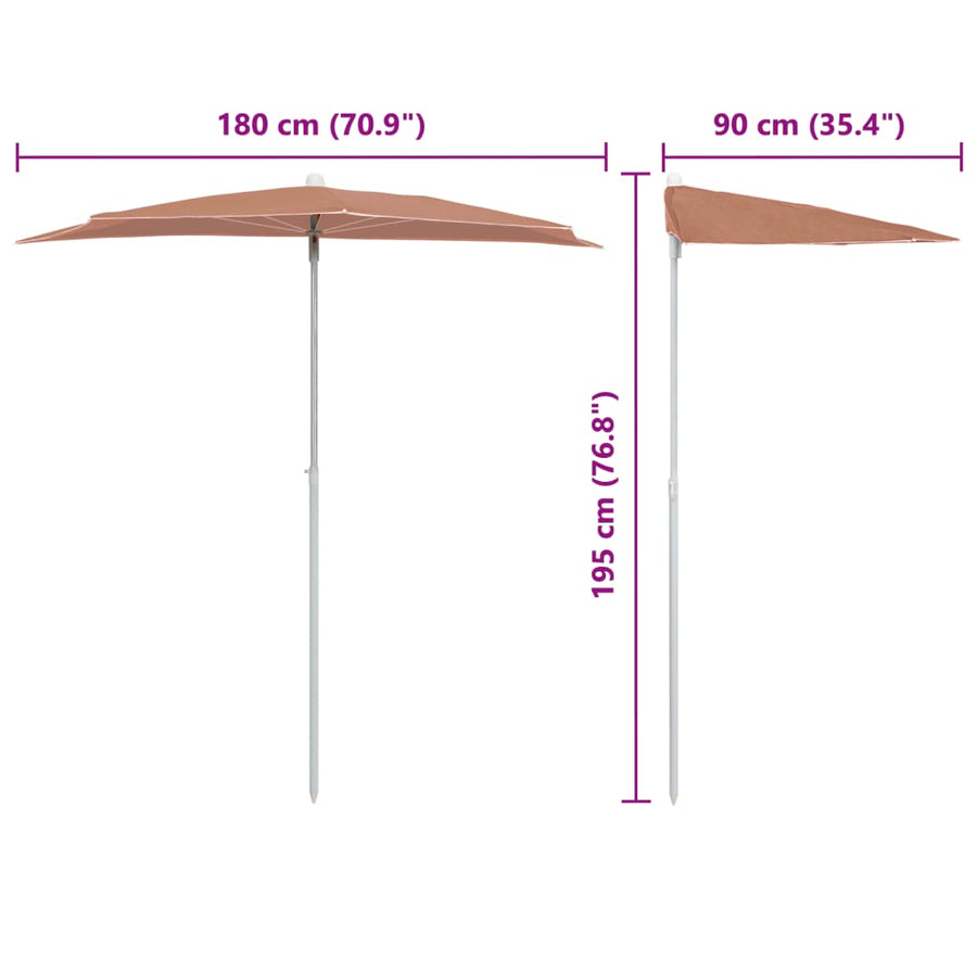 Parasol Half Met Paal 180X90 Cm Kleurig Terracotta