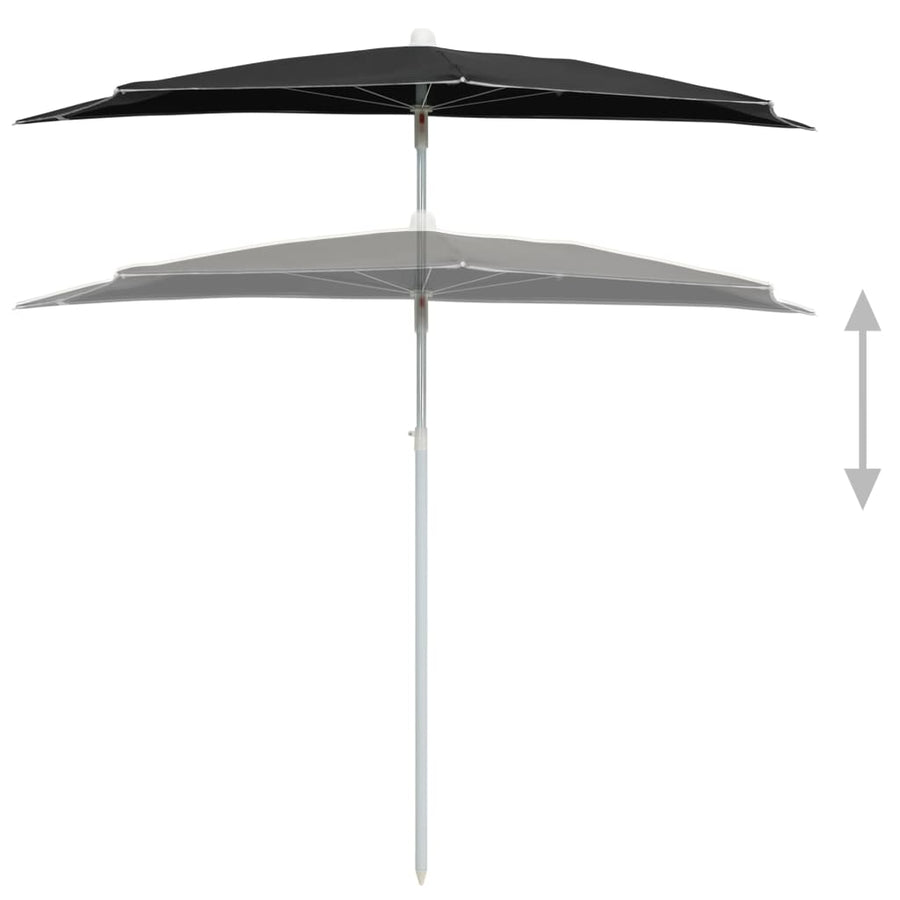 Parasol Half Met Paal 180X90 Cm Zwart