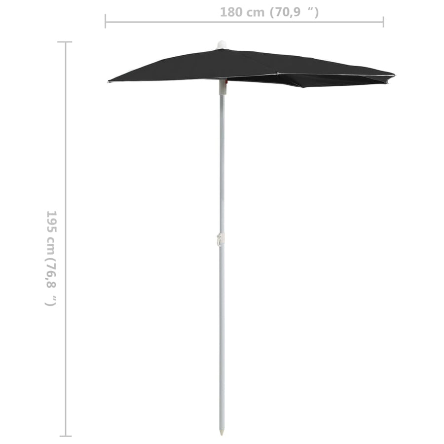 Parasol Half Met Paal 180X90 Cm Zwart