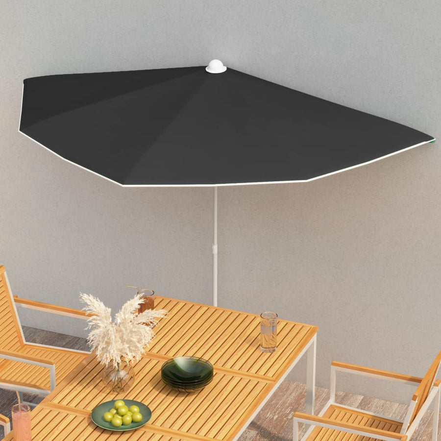 Parasol Half Met Paal 180X90 Cm Zwart