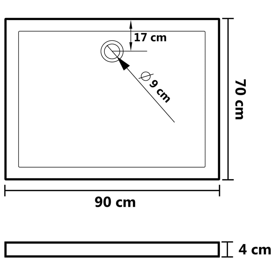 Douchebak Rechthoekig Abs 70 x 90 cm Zwart