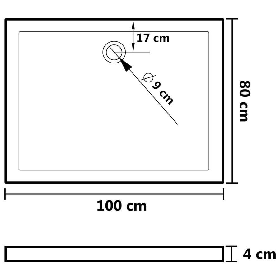 Douchebak Rechthoekig Abs 80 x 100 cm Zwart