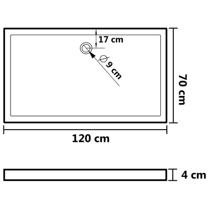 Douchebak Rechthoekig Abs 70 x 120 cm Zwart