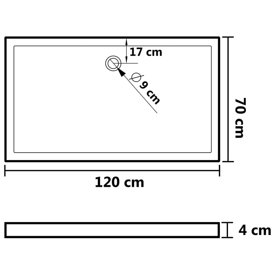 Douchebak Rechthoekig Abs 70 x 120 cm Zwart