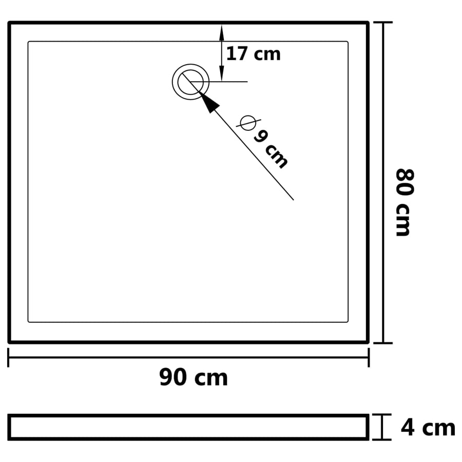 Douchebak Rechthoekig Abs 80 x 90 cm Zwart