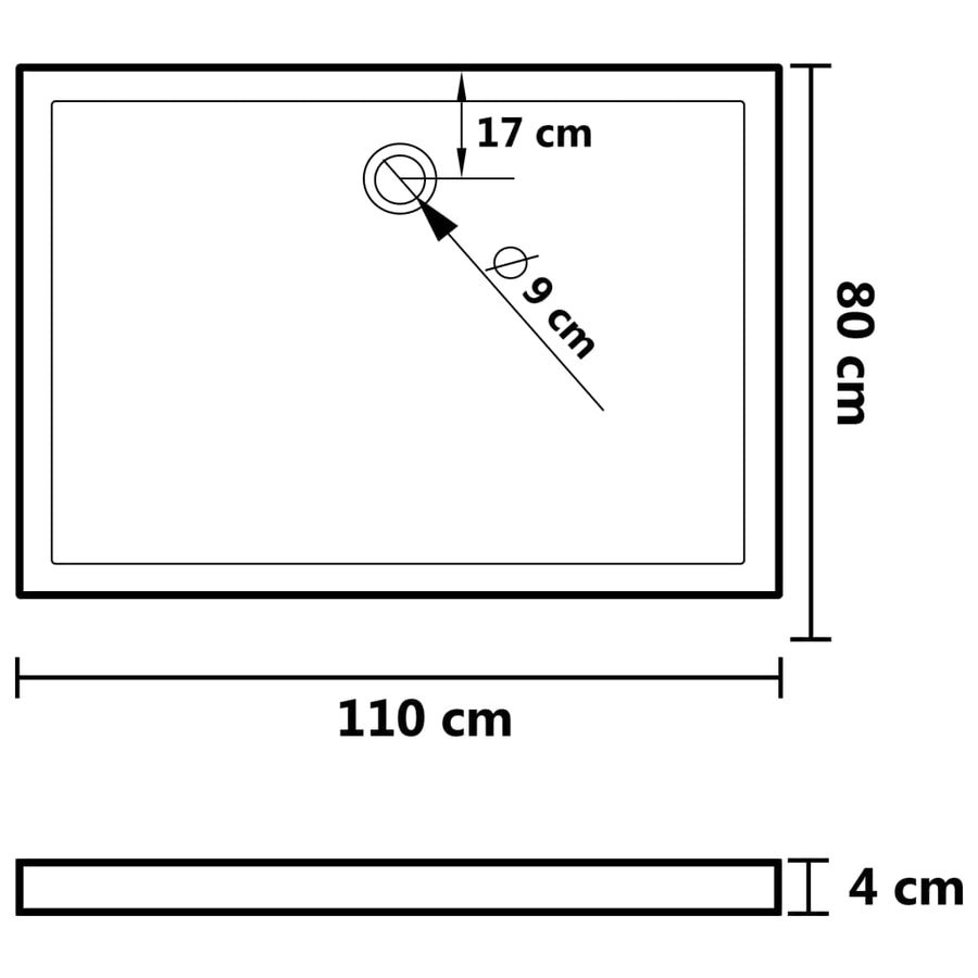Douchebak Rechthoekig Abs 80 x 110 cm Zwart