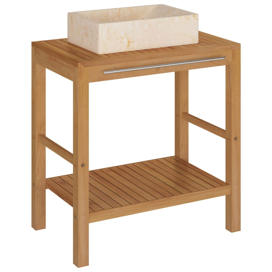 Wastafelkast Met Marmeren Wastafel Massief Teakhout Kleur 74 x 45 x 75 cm