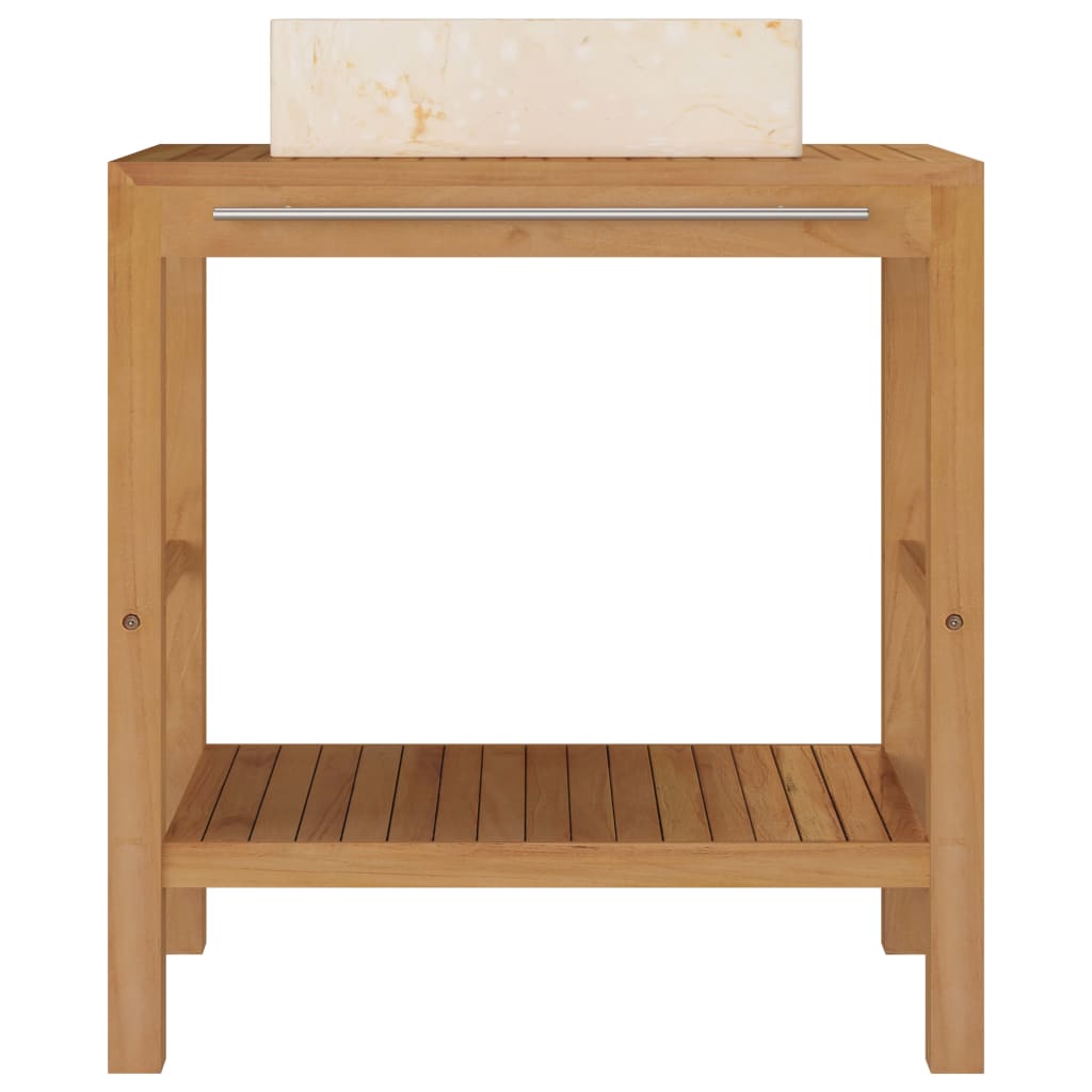 Wastafelkast Met Marmeren Wastafel Massief Teakhout Kleur 74 x 45 x 75 cm
