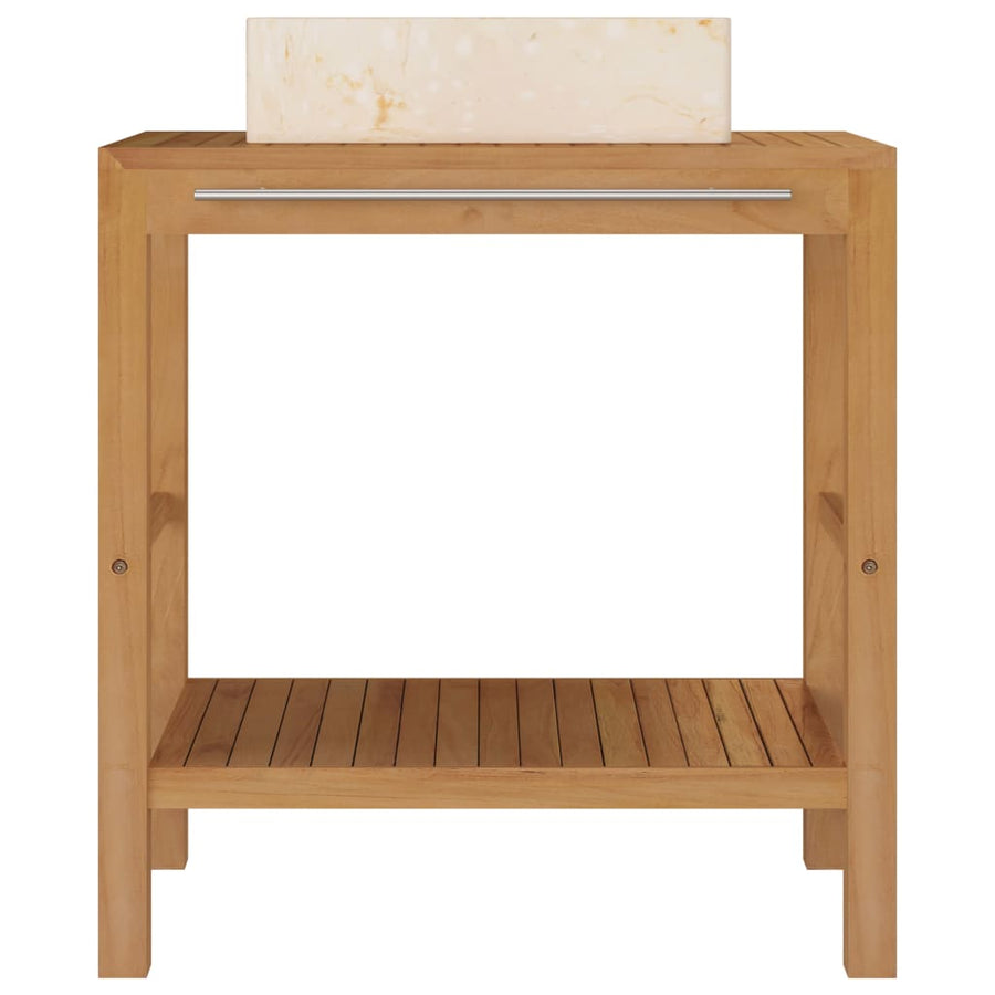 Wastafelkast Met Marmeren Wastafel Massief Teakhout Kleur 74 x 45 x 75 cm