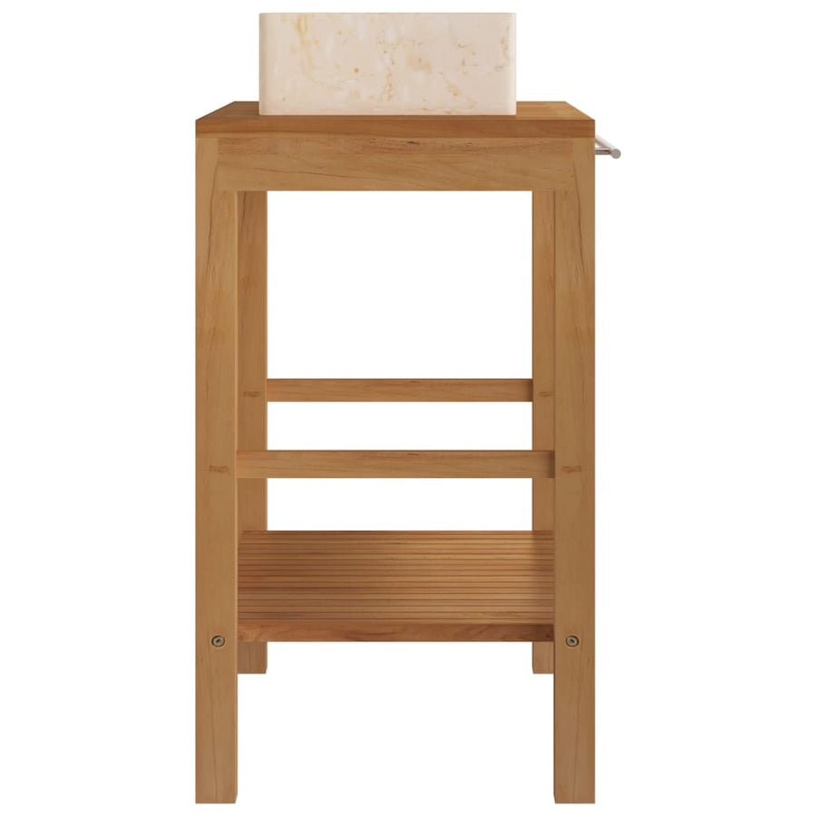 Wastafelkast Met Marmeren Wastafel Massief Teakhout Kleur 74 x 45 x 75 cm