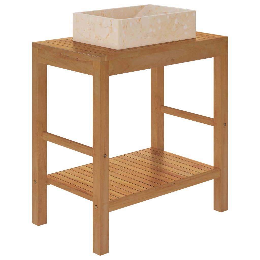 Wastafelkast Met Marmeren Wastafel Massief Teakhout Kleur 74 x 45 x 75 cm
