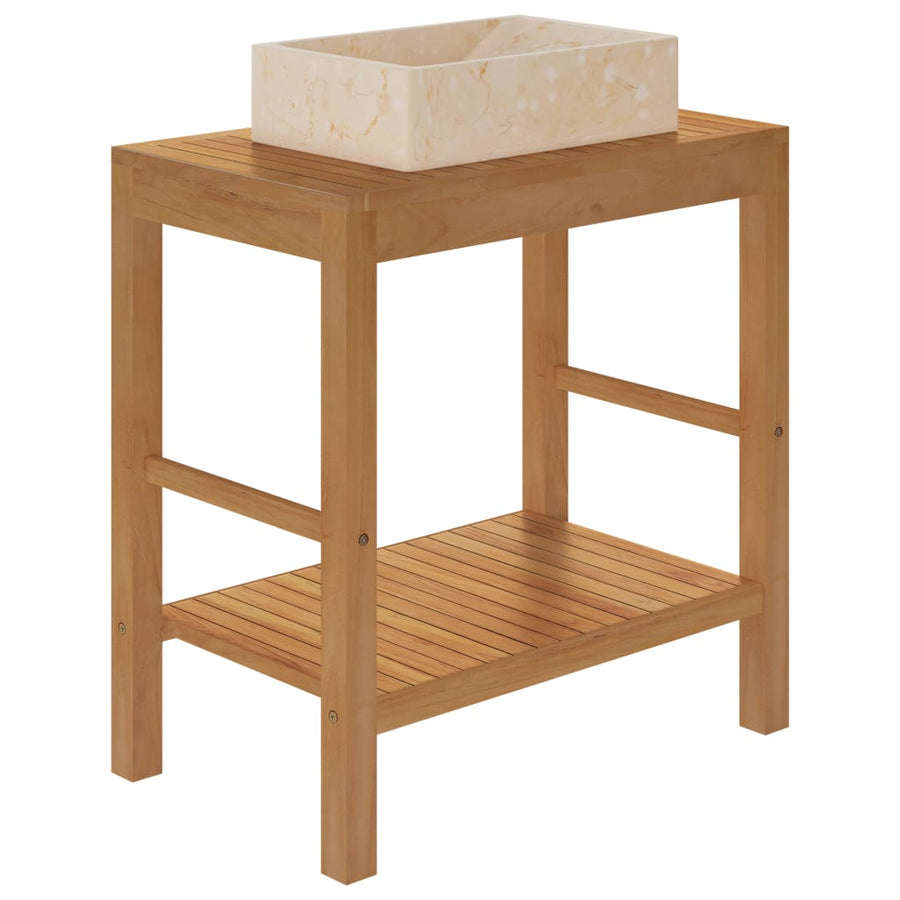 Wastafelkast Met Marmeren Wastafel Massief Teakhout Kleur 74 x 45 x 75 cm