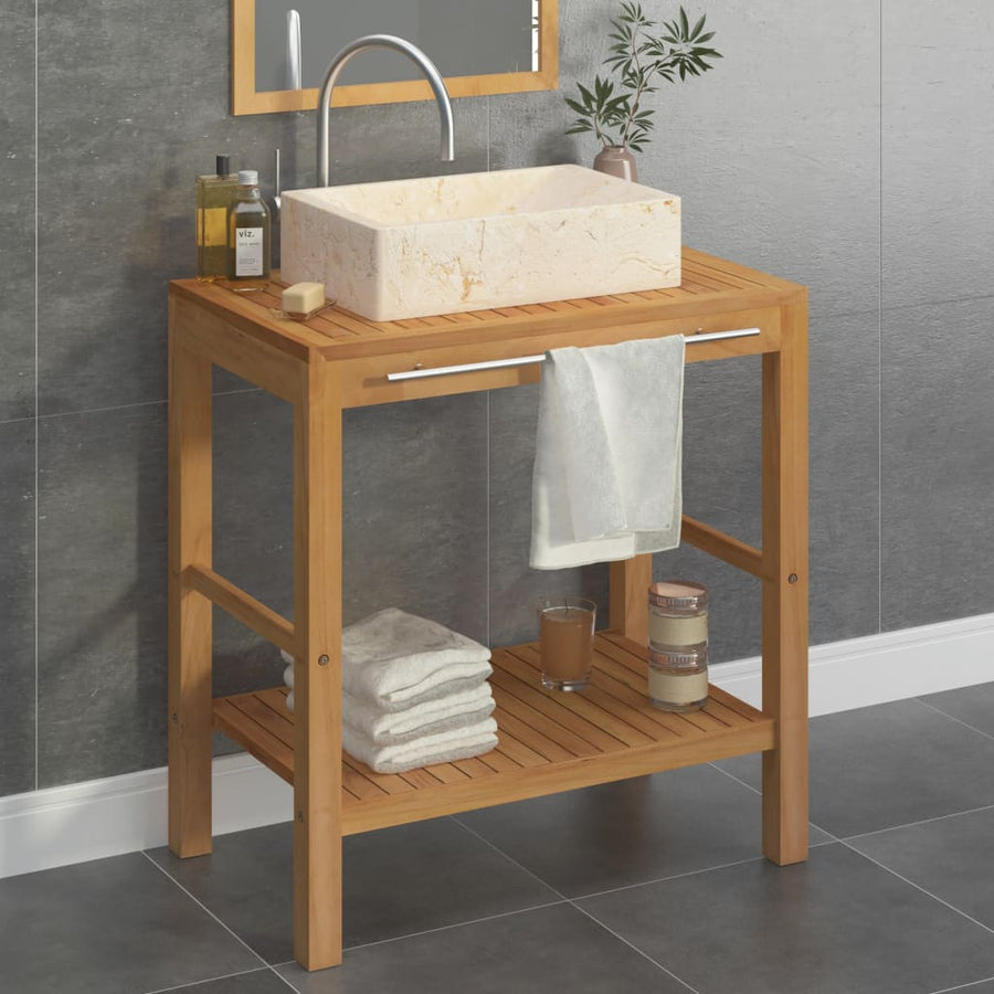 Wastafelkast Met Marmeren Wastafel Massief Teakhout Kleur 74 x 45 x 75 cm