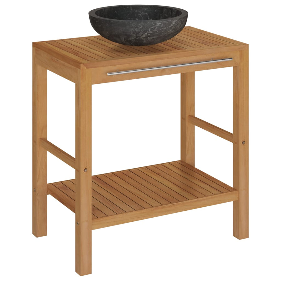 Wastafelkast Met Marmeren Wastafel Massief Teakhout 74 x 45 x 75 cm