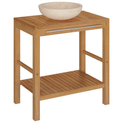Wastafelkast Met Marmeren Wastafel Massief Teakhout Kleur 74 x 45 x 75 cm