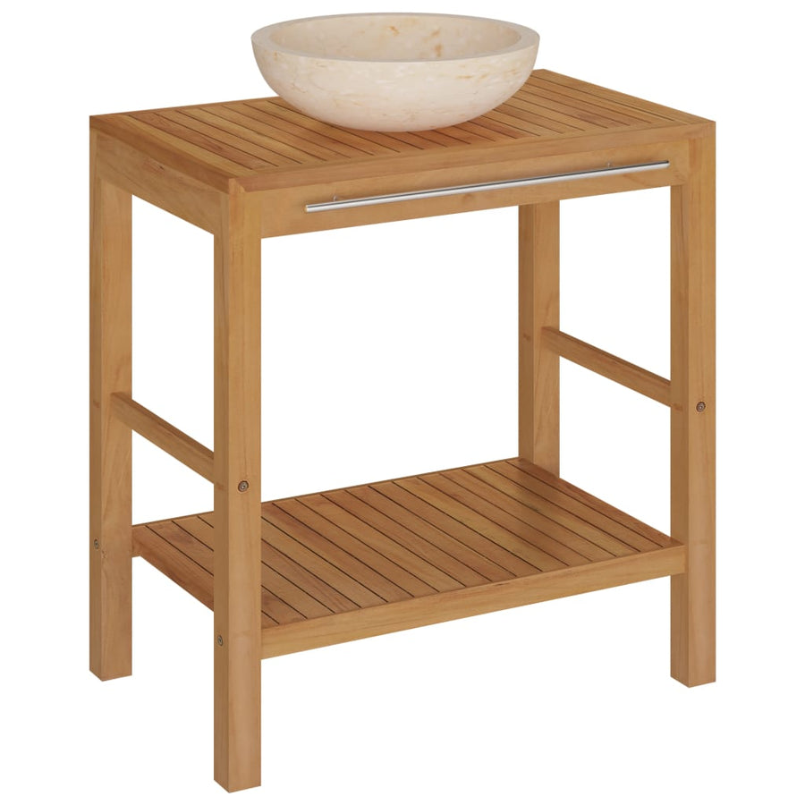 Wastafelkast Met Marmeren Wastafel Massief Teakhout Kleur 74 x 45 x 75 cm