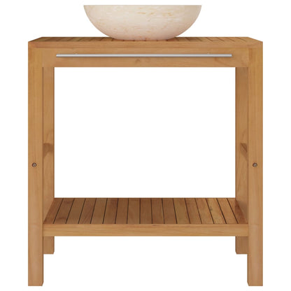 Wastafelkast Met Marmeren Wastafel Massief Teakhout Kleur 74 x 45 x 75 cm