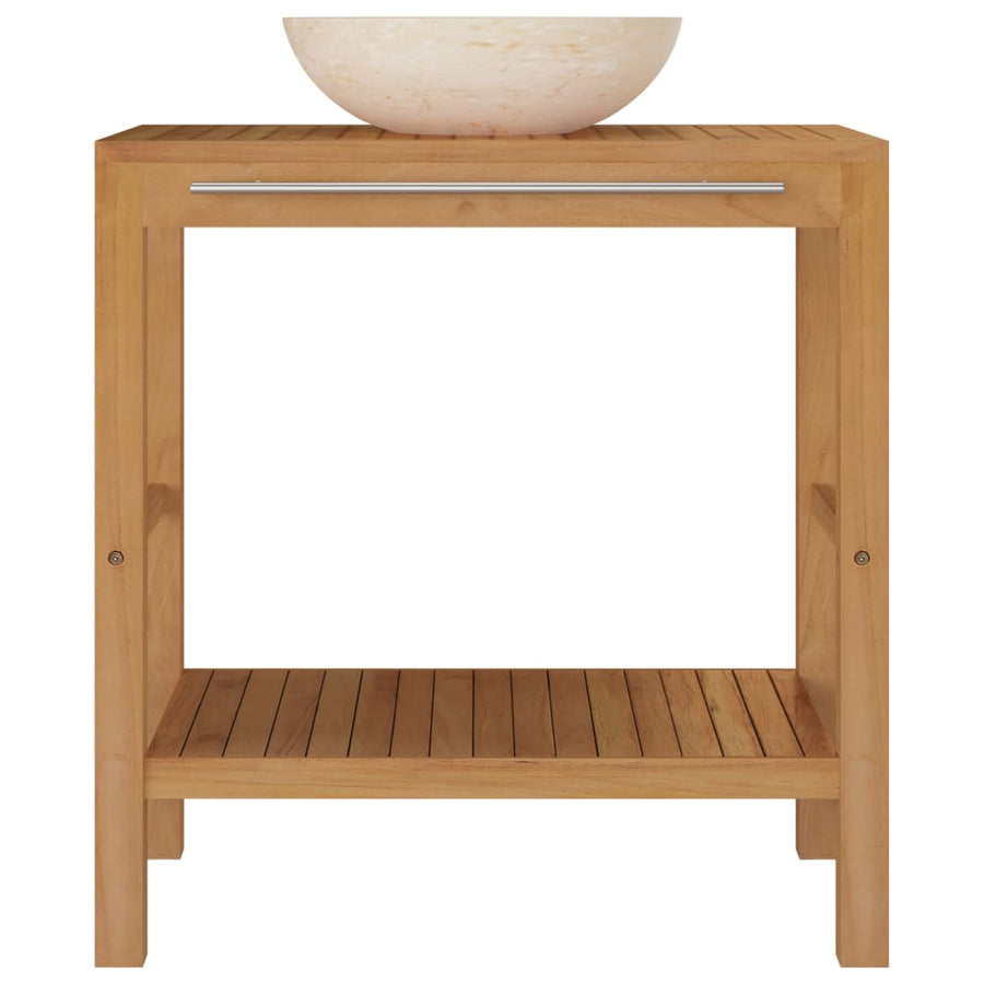 Wastafelkast Met Marmeren Wastafel Massief Teakhout Kleur 74 x 45 x 75 cm