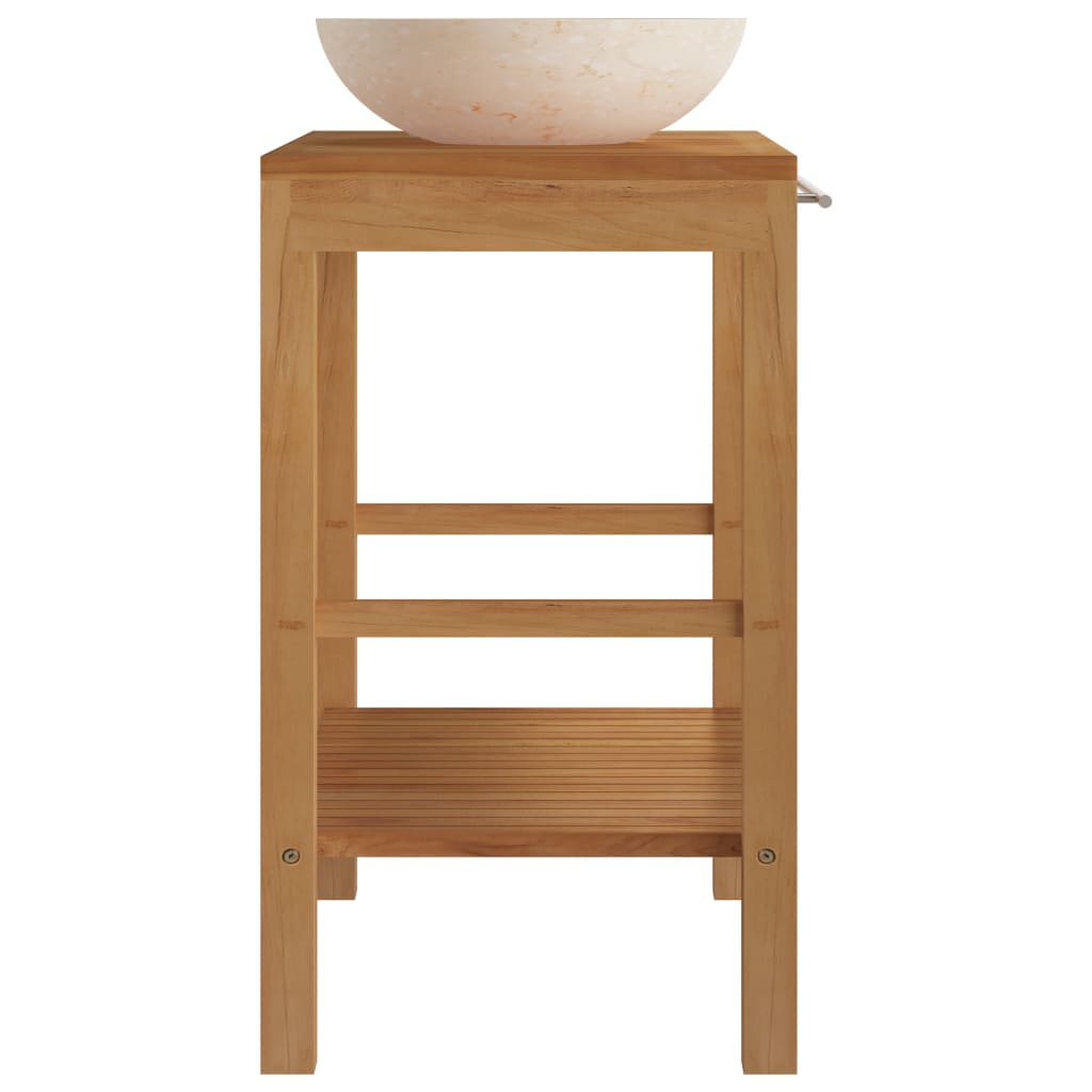 Wastafelkast Met Marmeren Wastafel Massief Teakhout Kleur 74 x 45 x 75 cm