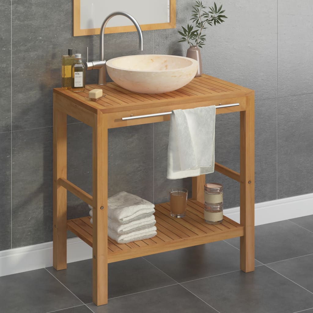 Wastafelkast Met Marmeren Wastafel Massief Teakhout Kleur 74 x 45 x 75 cm