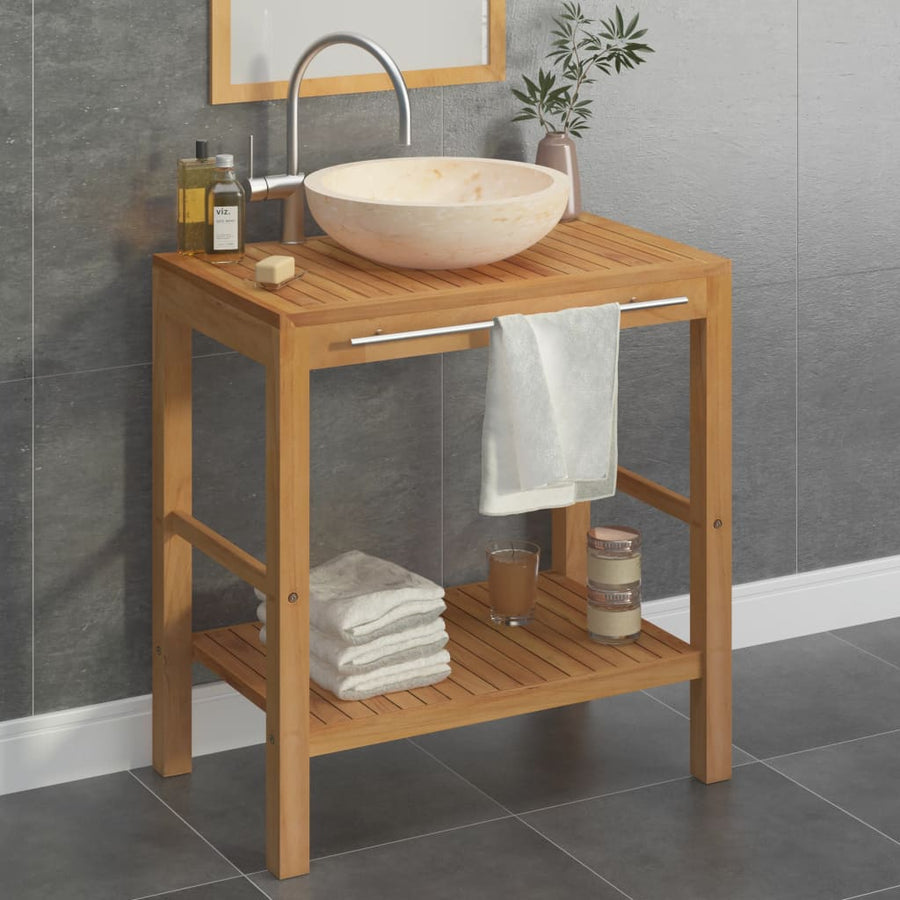 Wastafelkast Met Marmeren Wastafel Massief Teakhout Kleur 74 x 45 x 75 cm