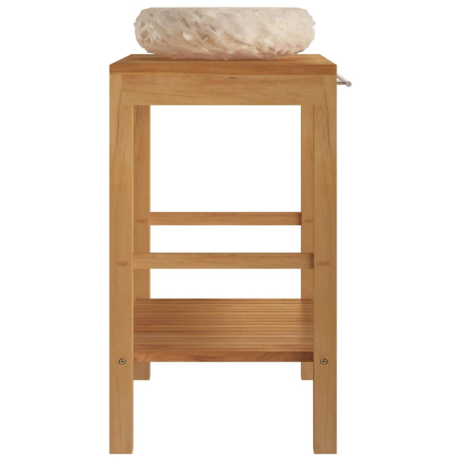 Wastafelkast Met Marmeren Wastafel Massief Teakhout Kleur Crème