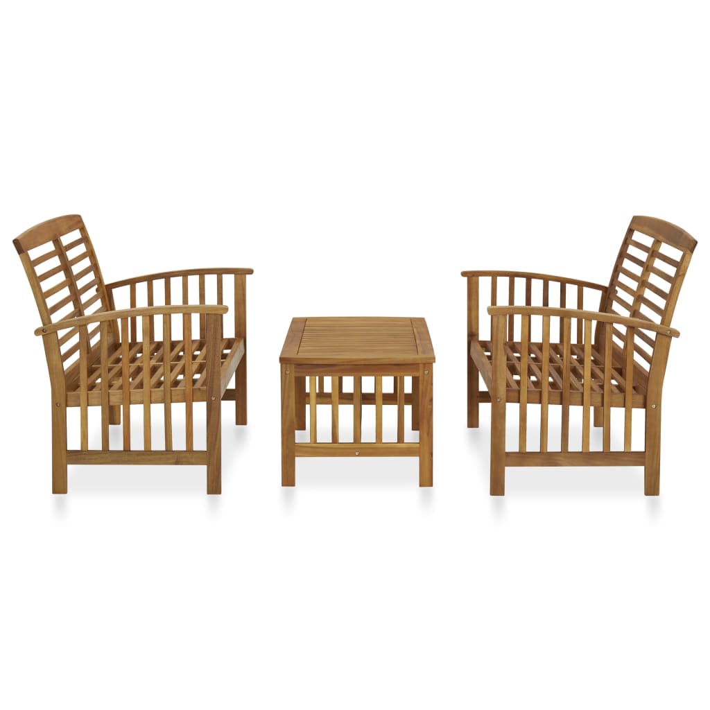 3-Delige Loungeset Massief Acaciahout Bruin 2x Bank + Tafel