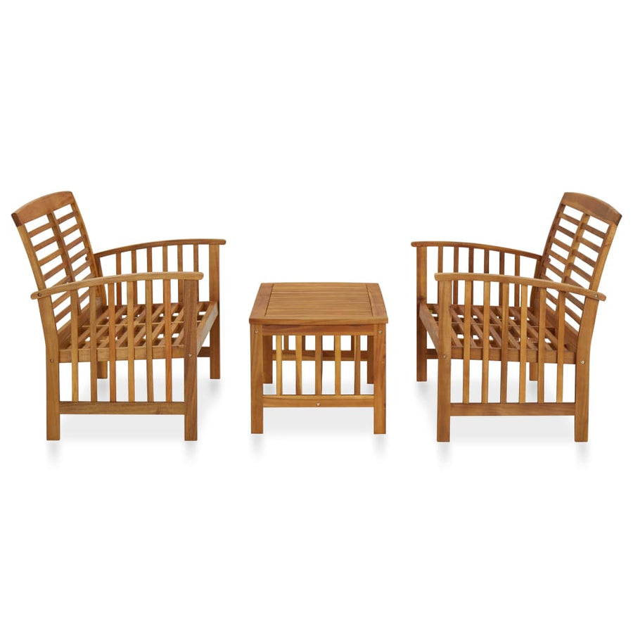 3-Delige Loungeset Massief Acaciahout Bruin 2x Bank + Tafel