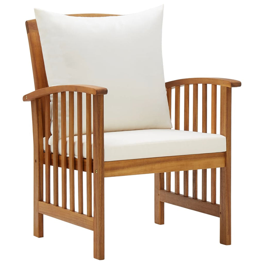 4-Delige Loungeset Met Kussens Massief Acaciahout Wit Bank + 2x Fauteuil + Tafel