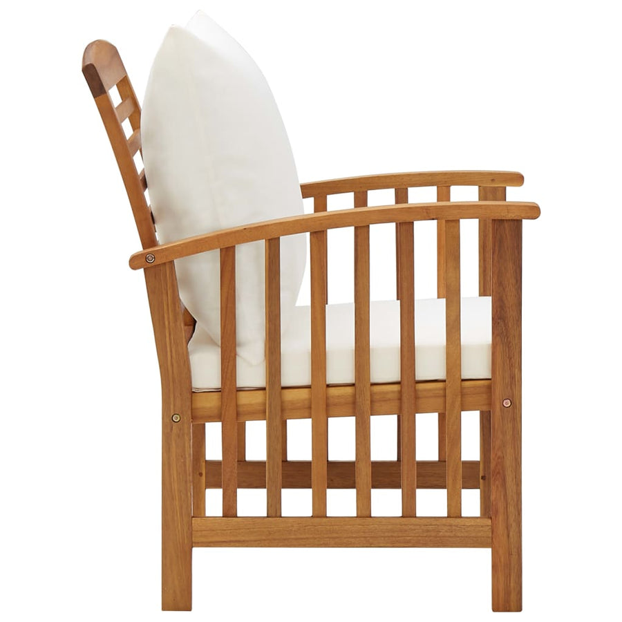 4-Delige Loungeset Met Kussens Massief Acaciahout Wit Bank + 2x Fauteuil + Tafel