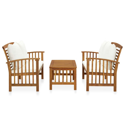 3-Delige Loungeset Met Kussens Massief Acaciahout Wit 2x Bank + Tafel