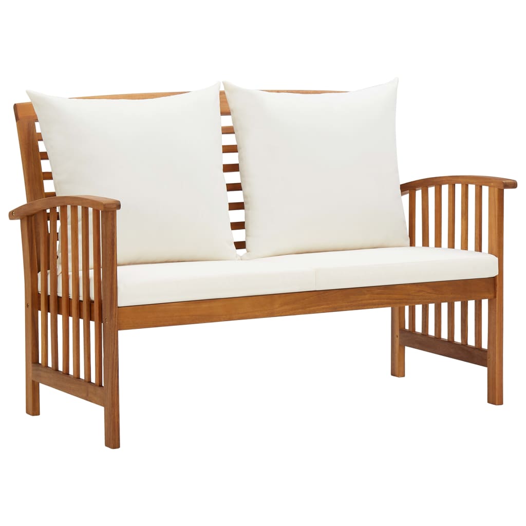 3-Delige Loungeset Met Kussens Massief Acaciahout Wit 2x Bank + Tafel
