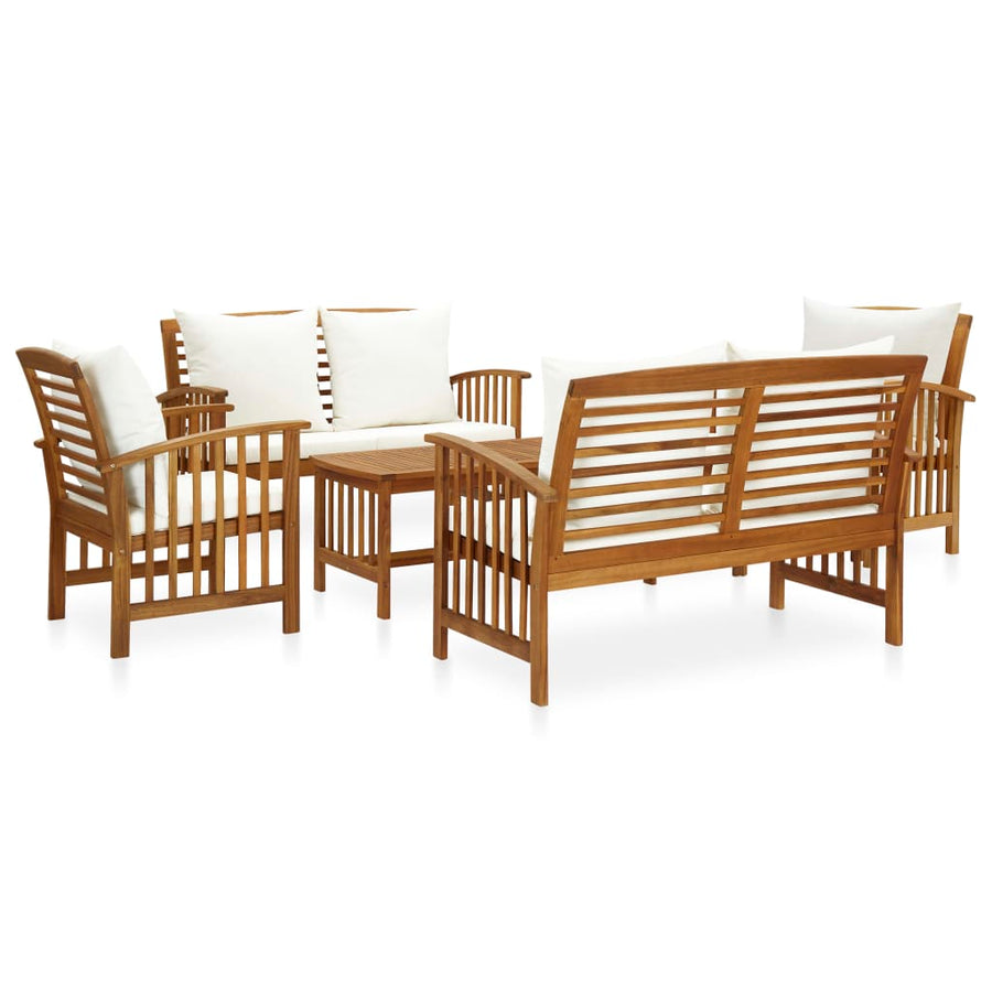 5-Delige Loungeset Met Kussens Massief Acaciahout Wit 2x Bank + 2x Fauteuil + Tafel